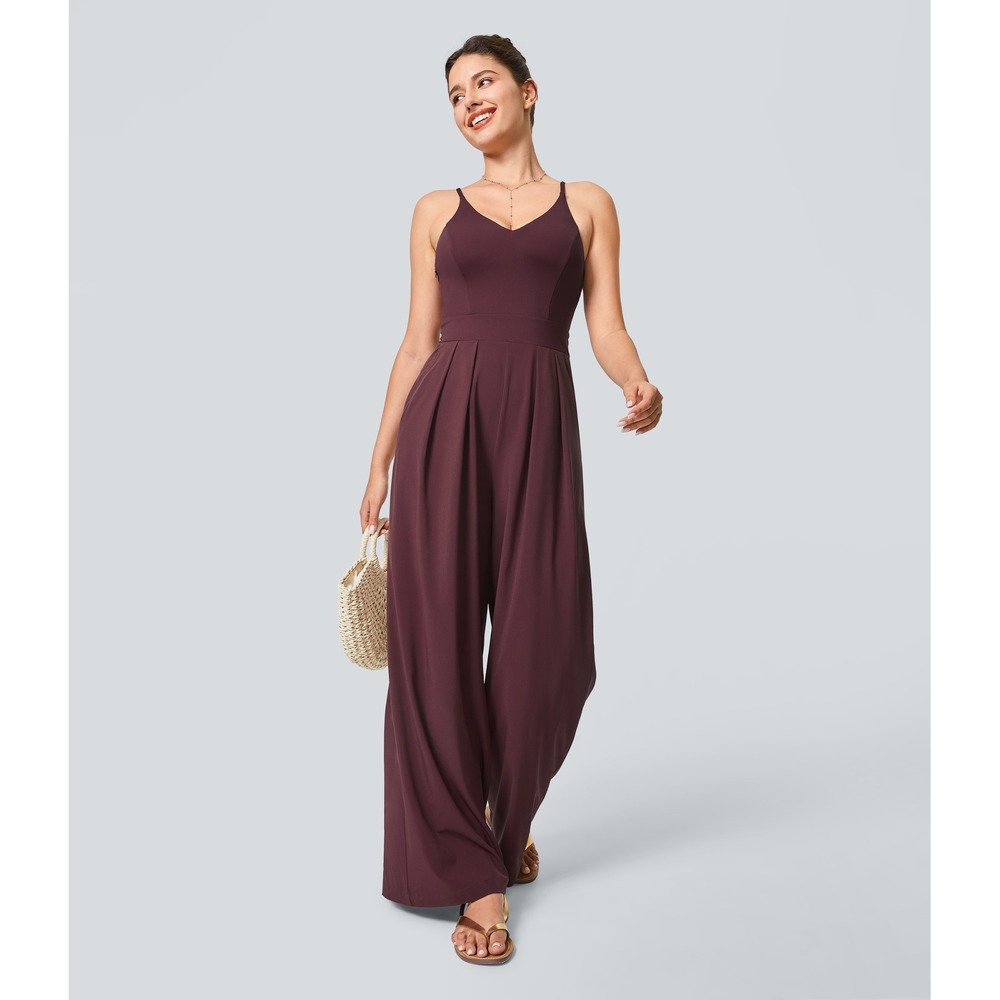 Halara Breezeful Wide Leg Jumpsuit Women Med Burgundy Easy Peezy Travel Stretch
